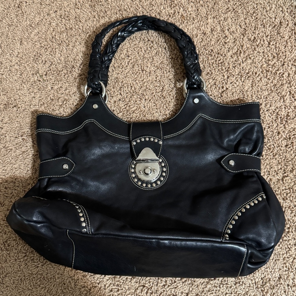 Francesco Biasia Leather Studded Hobo Satchel Handbag